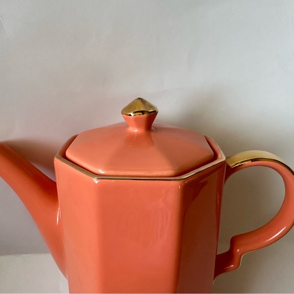 Gracie’s Teaware Ceramic Teapot 32 Oz Peach/Gold NWOT - Picture 2 of 8